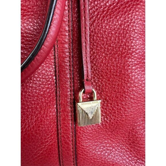 Michael Kors Beckett Large Leather Satchel Handbag Burnt Red Pebble Grain - Picture 3 of 12